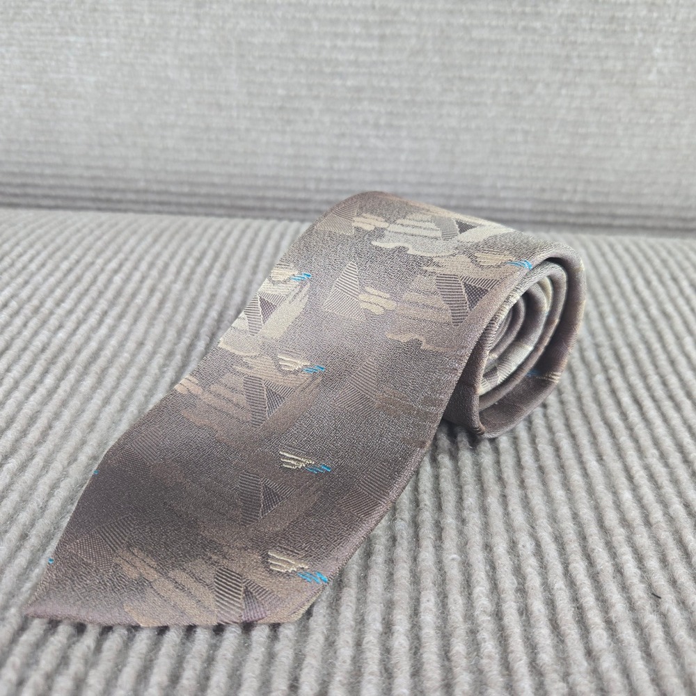 Liebert Mens Brown Taupe Woven Abstract Jacquard Teal Accent Necktie